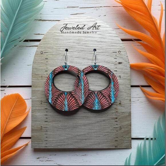 Pre-order Hand-Painted Showgirl Inspired Feather Fan Hoop Earrings – Concert - Picture 2 of 3